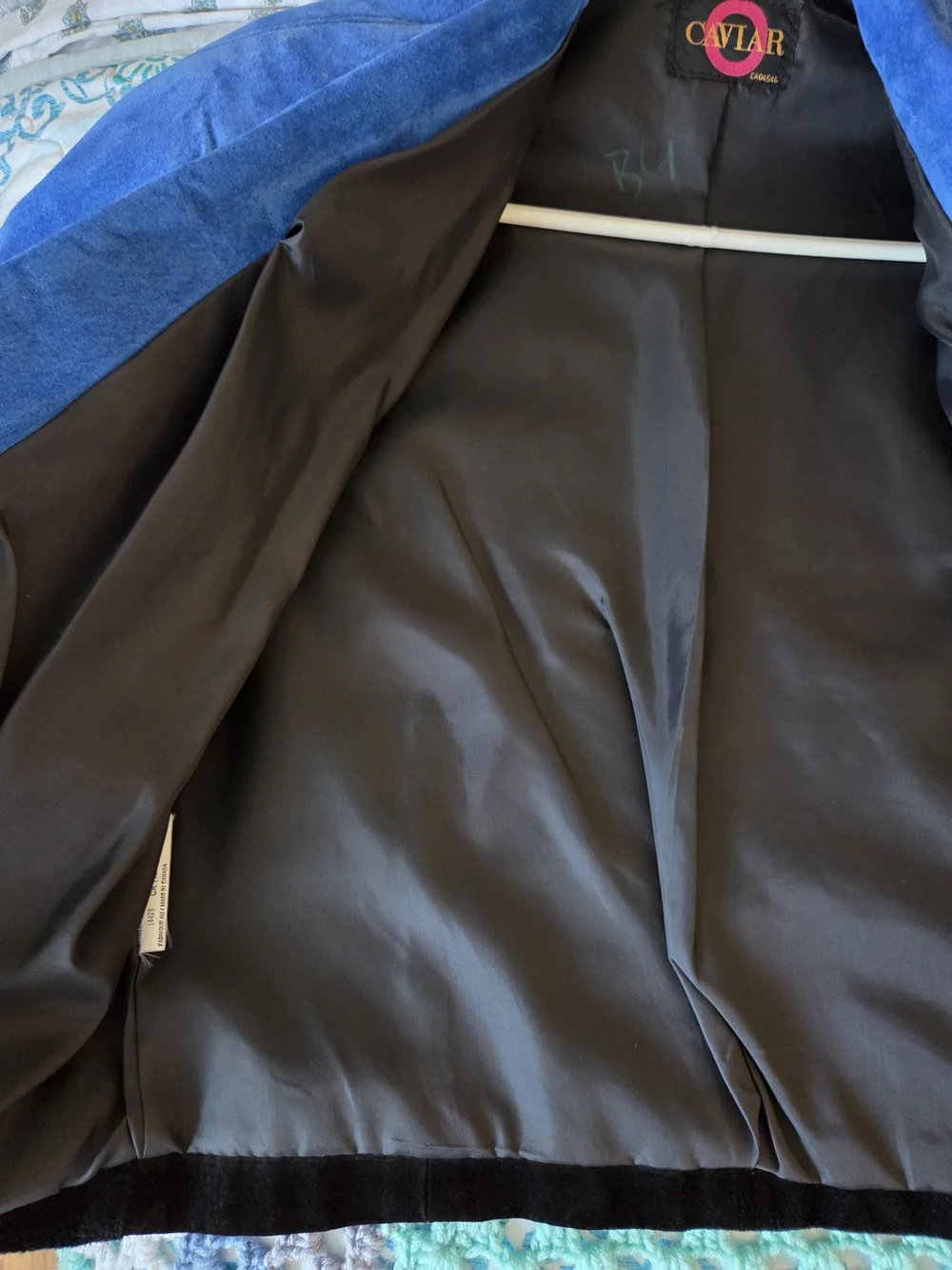 Vintage suede leather cropped jacket • electric blue & black • sculptural collar - Picture 7 of 10